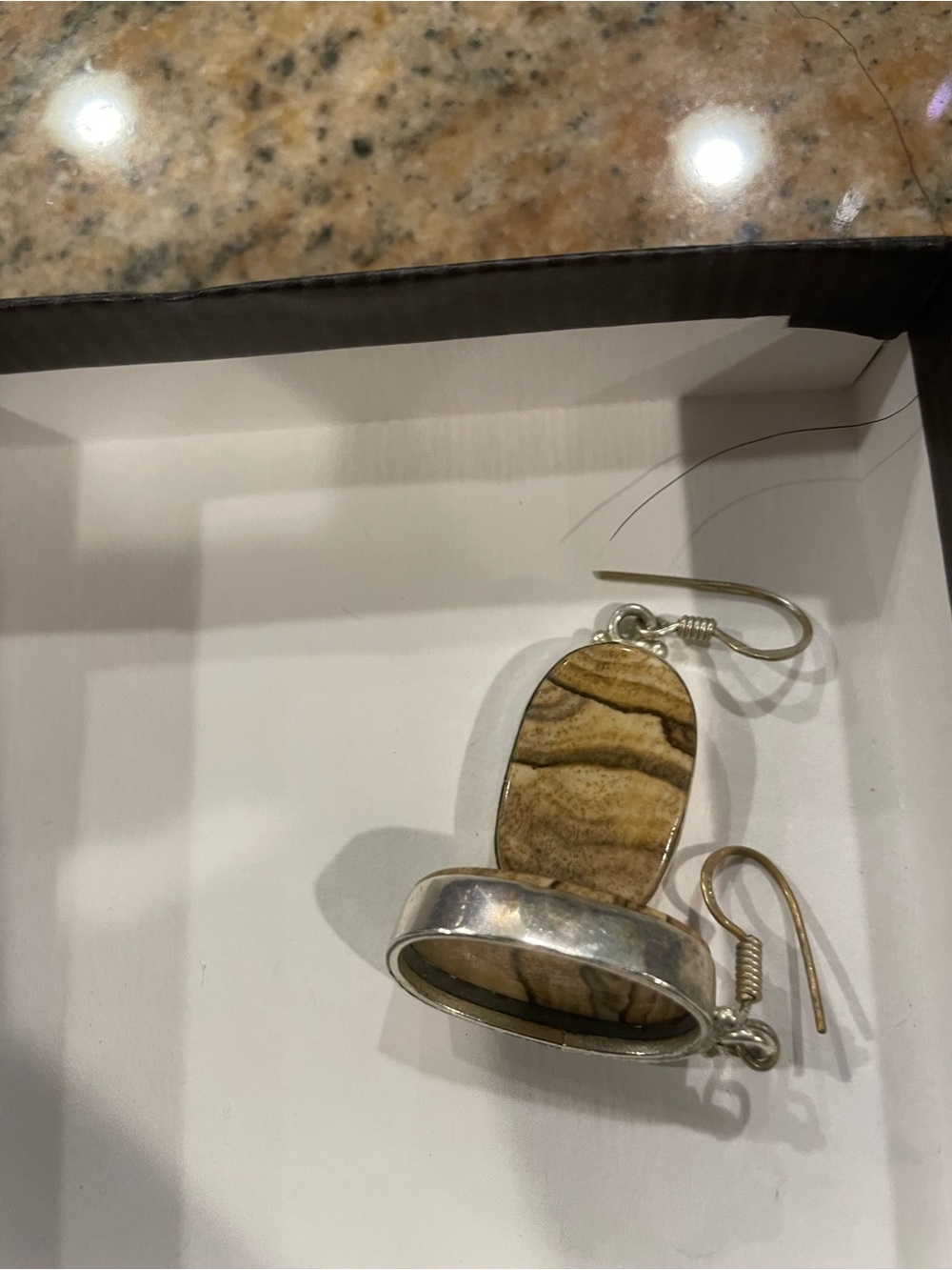 Handcrafted Brown Jasper Drop Earrings with Silver Setting